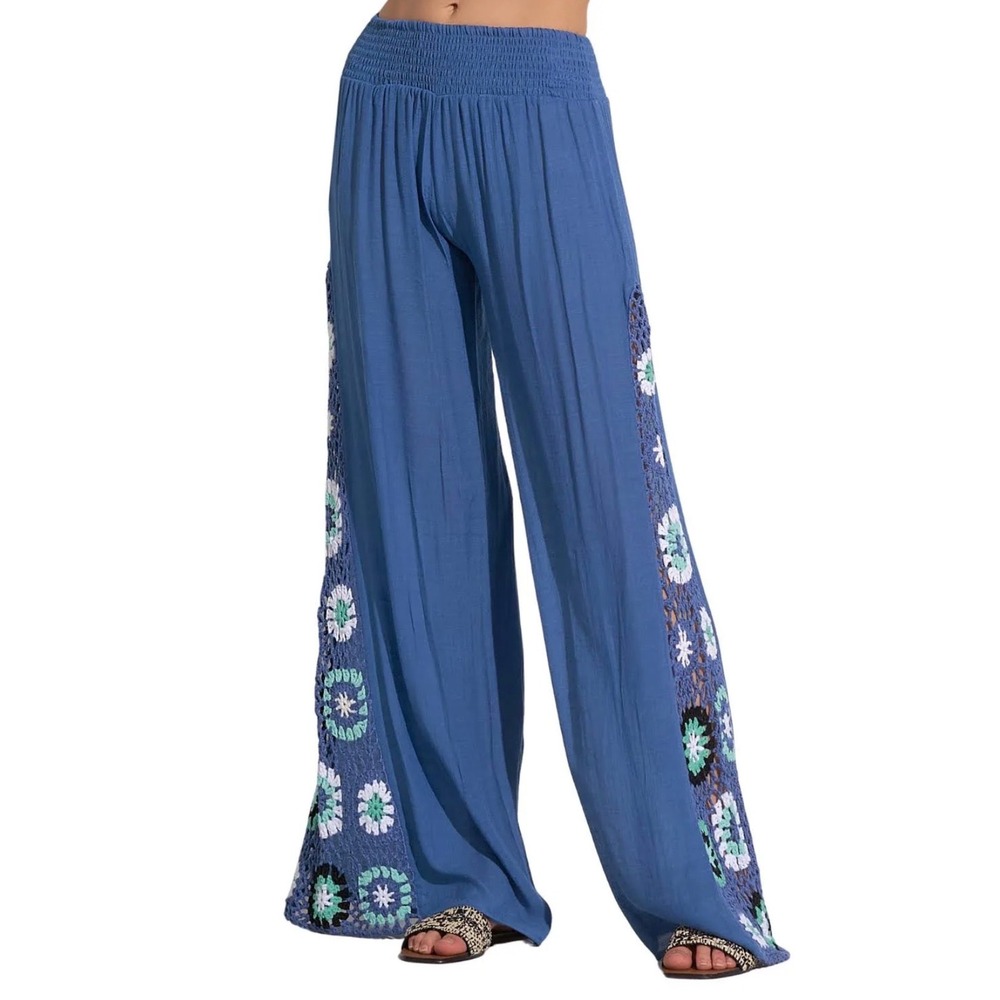 NWT Elan Samoa Crochet Side Cover Up Pant in blue